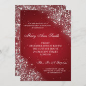 エレガントな誕生会のきらめくなグリッターの赤 招待状 (正面/裏面)
