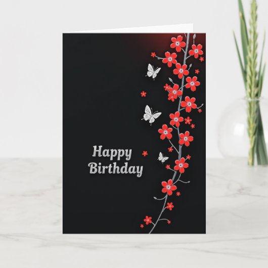 エレガントな誕生日の深紅の花のカード カード (正面)