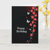 エレガントな誕生日の深紅の花のカード カード (黄色い花)