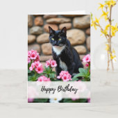 エレガントな誕生日の黒猫の花のカード カード (黄色い花)