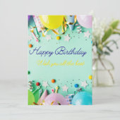 エレガントな誕生日カード – カラフルな風船 招待状 (スタンド正面)