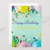 エレガントな誕生日カード – カラフルな風船 招待状 (正面/裏面)