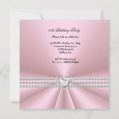 エレガントな誕生日シルバー ピンク ダイヤモンド ハート 招待状 (裏面)