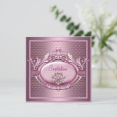 エレガントな誕生日パーティサテンピンクパールジュエル 招待状 (スタンド正面)