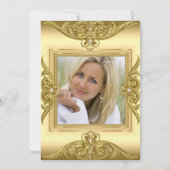 エレガントな誕生日パーティフォトクリーム金ゴールドフレーム 招待状 (裏面)