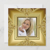 エレガントな誕生日パーティフォトブラック金ゴールドフレーム 招待状 (裏面)