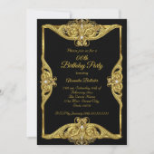 エレガントな誕生日パーティフォト金ゴールドフレームブラック 招待状 (正面)