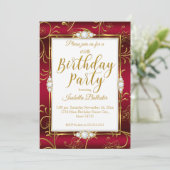 エレガントな誕生日パーティブルゴーニュレッド金ゴールドダイヤモンド 招待状 (スタンド正面)