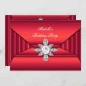 エレガントな誕生日パーティレッドジュエルハンドバッグ外観 招待状 (正面/裏面)