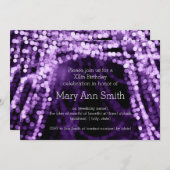 エレガントな誕生日パーティーのストリングライト紫 招待状 (正面/裏面)