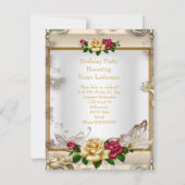 エレガントな誕生日パーティーのバラ ホワイト ゴールド レッド クリーム 招待状 (裏面)