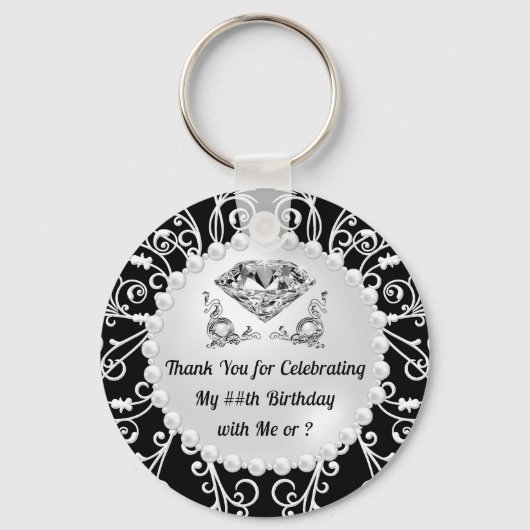 エレガントな誕生日パーティーの好意、任意の年、色 キーホルダー (裏面)