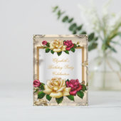 エレガントな誕生日パーティーバラホワイト金ゴールドレッドクリーム 招待状 (スタンド正面)