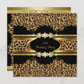 エレガントな誕生日パーティーヒョウ金ゴールドチーター 招待状 (正面/裏面)