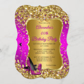 エレガントな誕生日パーティーピンクマゼンタ金ゴールドハイヒール 招待状 (正面/裏面)