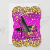 エレガントな誕生日パーティーピンクマゼンタ金ゴールドハイヒール 招待状 (裏面)