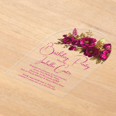 エレガントな誕生日パーティーピンク金ゴールド花 アクリル招待状 (レイダウン)