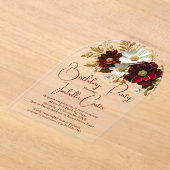 エレガントな誕生日パーティーレッドホワイト金ゴールド花 アクリル招待状 (レイダウン)