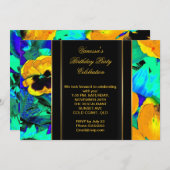 エレガントな誕生日パーティー抽象芸術の花 招待状 (正面/裏面)