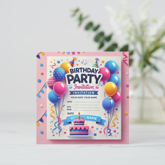 エレガントな誕生日パーティー招待状 招待状 (スタンド正面)