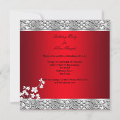エレガントな誕生日パーティー アジアン レッド フラワール シルバー 招待状 (裏面)