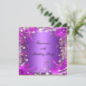 エレガントな誕生日パーティー シルバー ピンク パープル 招待状 (スタンド正面)