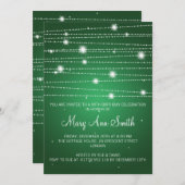 エレガントな誕生日パーティー スパークリング ライン 緑 招待状 (正面/裏面)