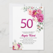 エレガントな誕生日パーティー  フラワーのグリッター 50歳の誕生日 招待状 (正面)