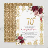 エレガントな誕生日パーティー　フラワーのグリッター　70歳 招待状 (正面/裏面)