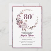 エレガントな誕生日パーティー　フラワーのグリッター　80歳 招待状 (正面)