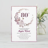 エレガントな誕生日パーティー　フラワーのグリッター　80歳 招待状 (スタンド正面)