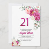 エレガントな誕生日パーティー 花のグリッター 21歳 招待状 (正面)