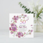 エレガントな誕生日パーティー 花のグリッター 50歳 招待状 (スタンド正面)