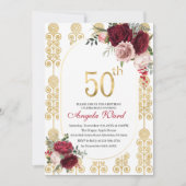 エレガントな誕生日パーティー 花のグリッター 50歳 招待状 (正面)