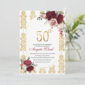 エレガントな誕生日パーティー 花のグリッター 50歳 招待状 (スタンド正面)