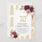 エレガントな誕生日パーティー 花のグリッター 70歳 招待状 (正面)