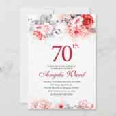 エレガントな誕生日パーティー 花のグリッター 70歳 招待状 (正面)