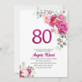 エレガントな誕生日パーティー 花のグリッター 80歳 招待状 (正面)