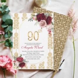 エレガントな誕生日パーティー  花のグリッター 80歳 招待状