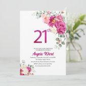 エレガントな誕生日パーティー 花の輝き 21歳 招待状 (スタンド正面)