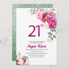 エレガントな誕生日パーティー 花の輝き 21歳 招待状
