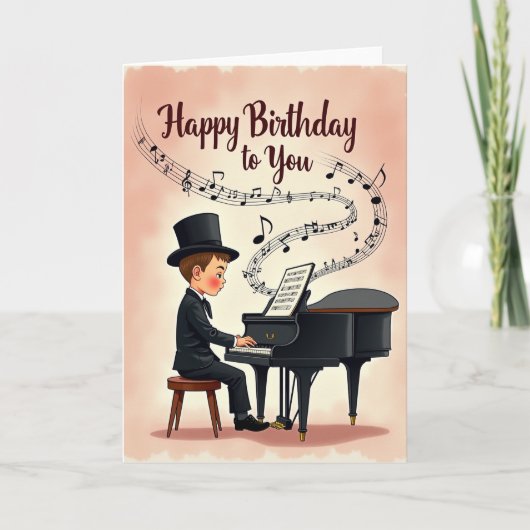 エレガントな誕生日ピアノ男子カード カード (正面)