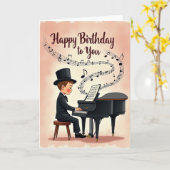 エレガントな誕生日ピアノ男子カード カード (黄色い花)
