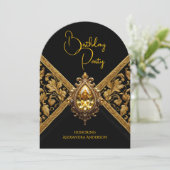 エレガントな誕生日ブラックゴールドジュエル生地 招待状 (スタンド正面)