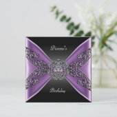エレガントな誕生日ブラックパープルジュエルシルバー 招待状 (スタンド正面)