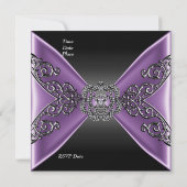 エレガントな誕生日ブラックパープルジュエルシルバー 招待状 (裏面)