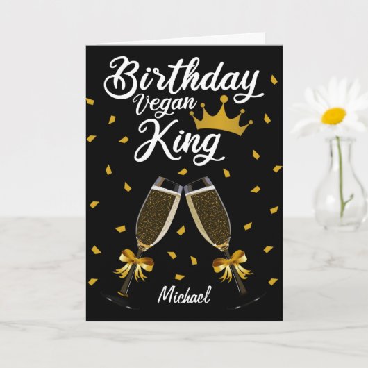 エレガントな誕生日ベジタリアンキング ゴールドとブラック カード (小さな植物)