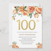 エレガントな誕生日祝いの水彩花イラスト 招待状 (正面)