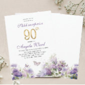 エレガントな誕生日祝い 水彩 紫の花 招待状