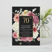 エレガントな誕生日祝い 花のグリッター 70歳 招待状 (スタンド正面)
